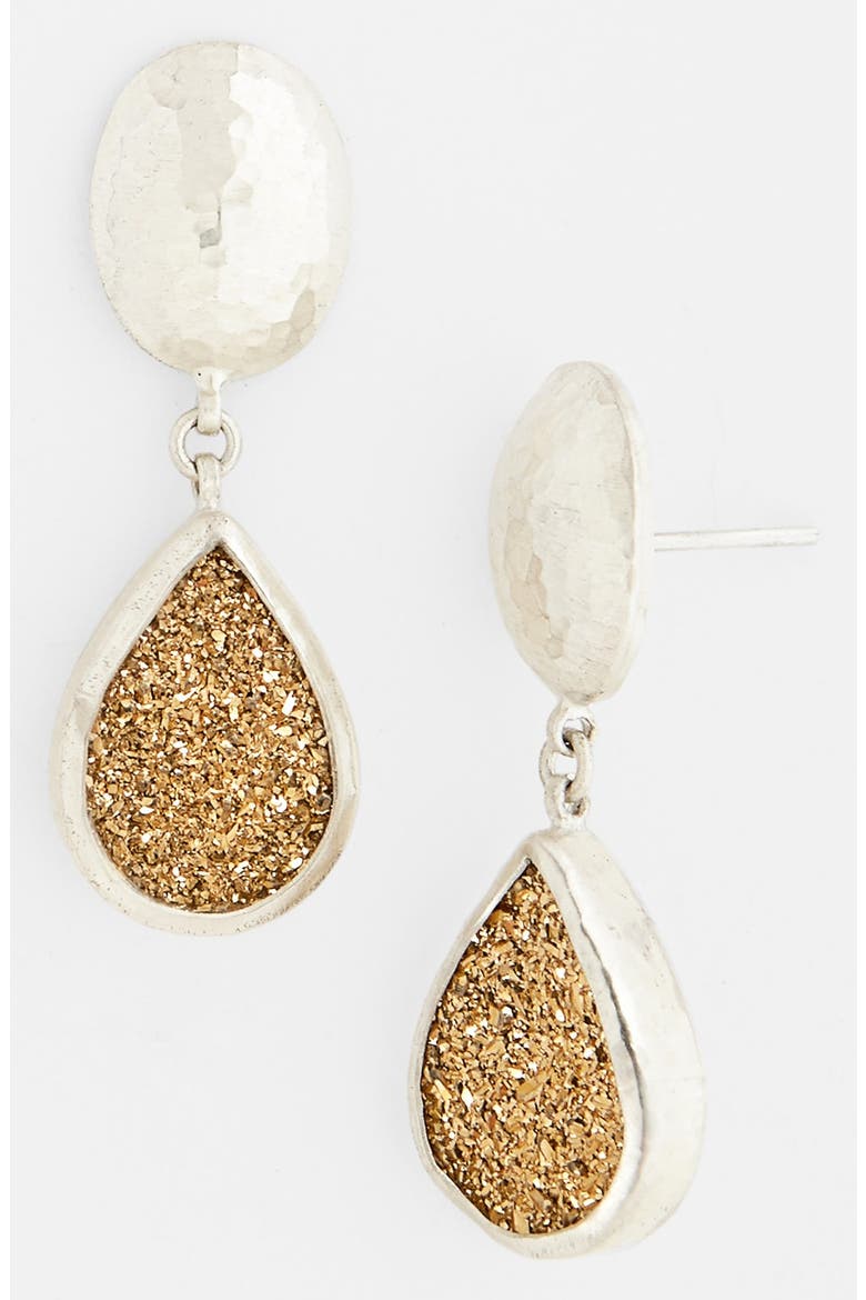 'Galaxy' Drusy Drop Earrings, Main, color, SILVER/ YELLOW GOLD