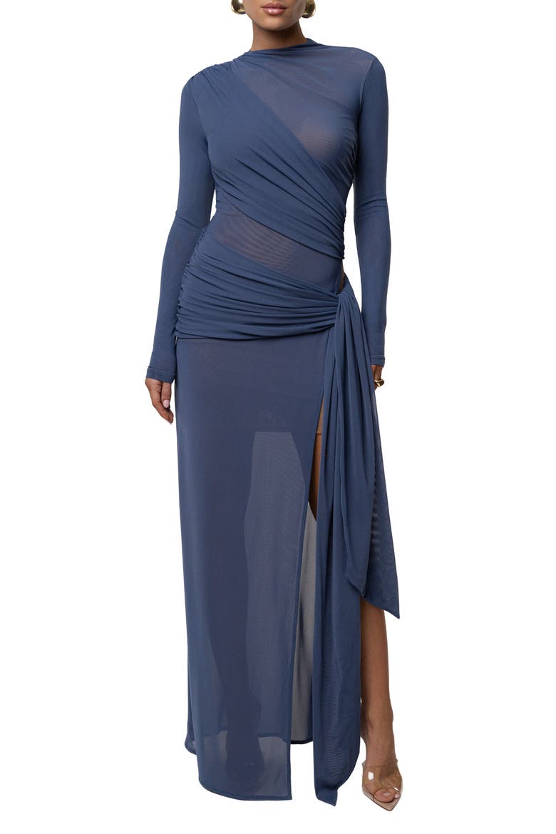 Heatwave Mesh Maxi Dress, Alternate, color, Navy