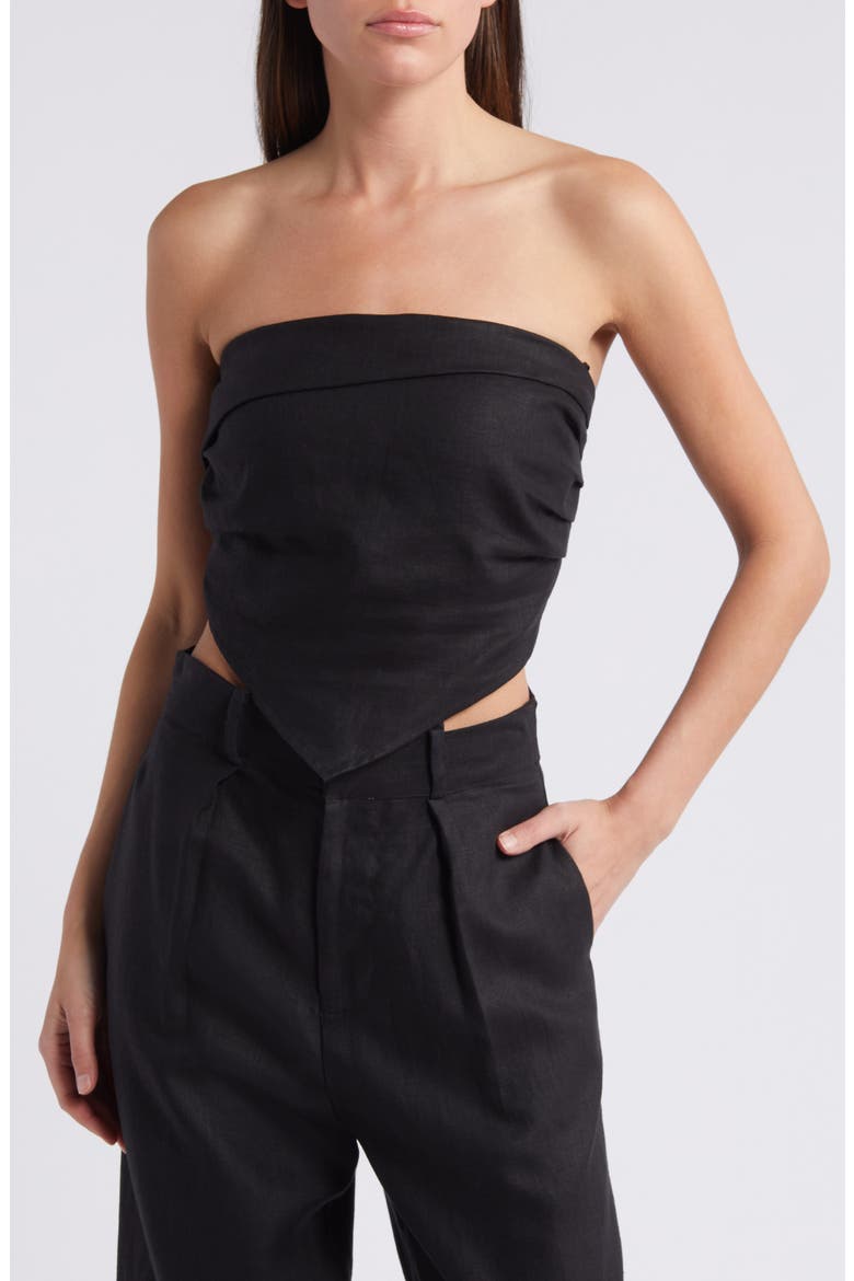 Antibes Stripe Strapless Linen Knit Top, Main, color, BLACK