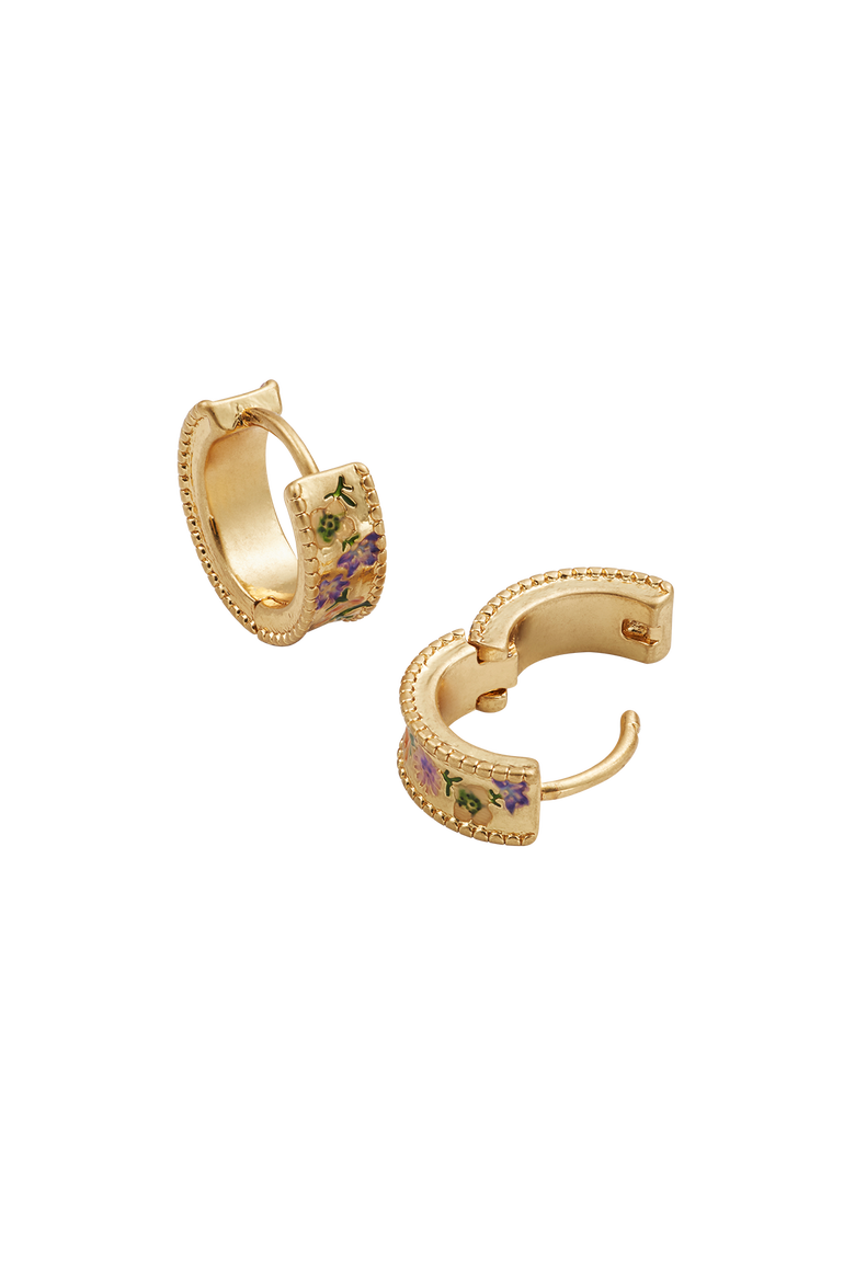 Folksy Floral Gold Huggie Earrings, Alternate, color, Gold