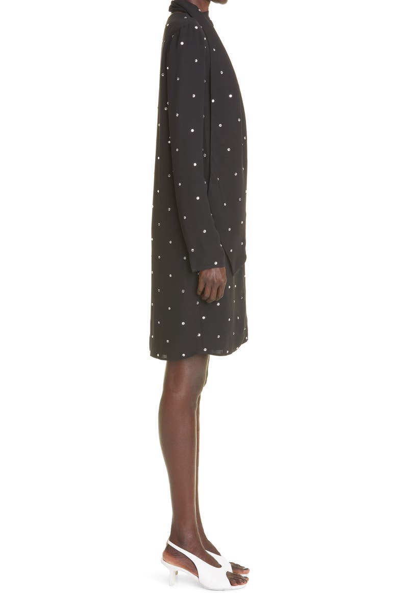 St. John Collection Rhinestone Embellished Scarf Neck Silk Dress, Alternate, color, BLACK