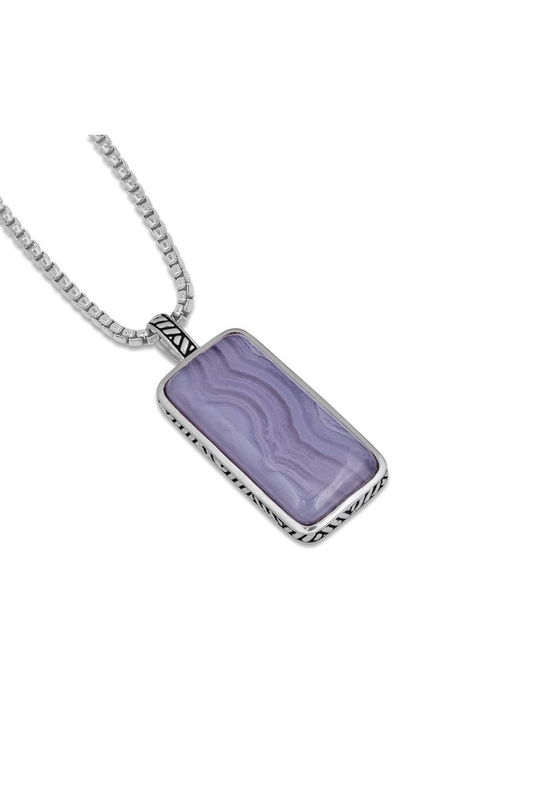 Blue Lace Agate Sterling Silver Men Tag Necklace, Alternate, color, Blue