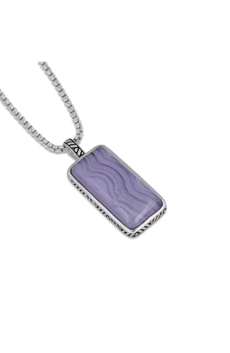 LuvMyJewelry Blue Lace Agate Sterling Silver Men Tag Necklace, Alternate, color, Blue