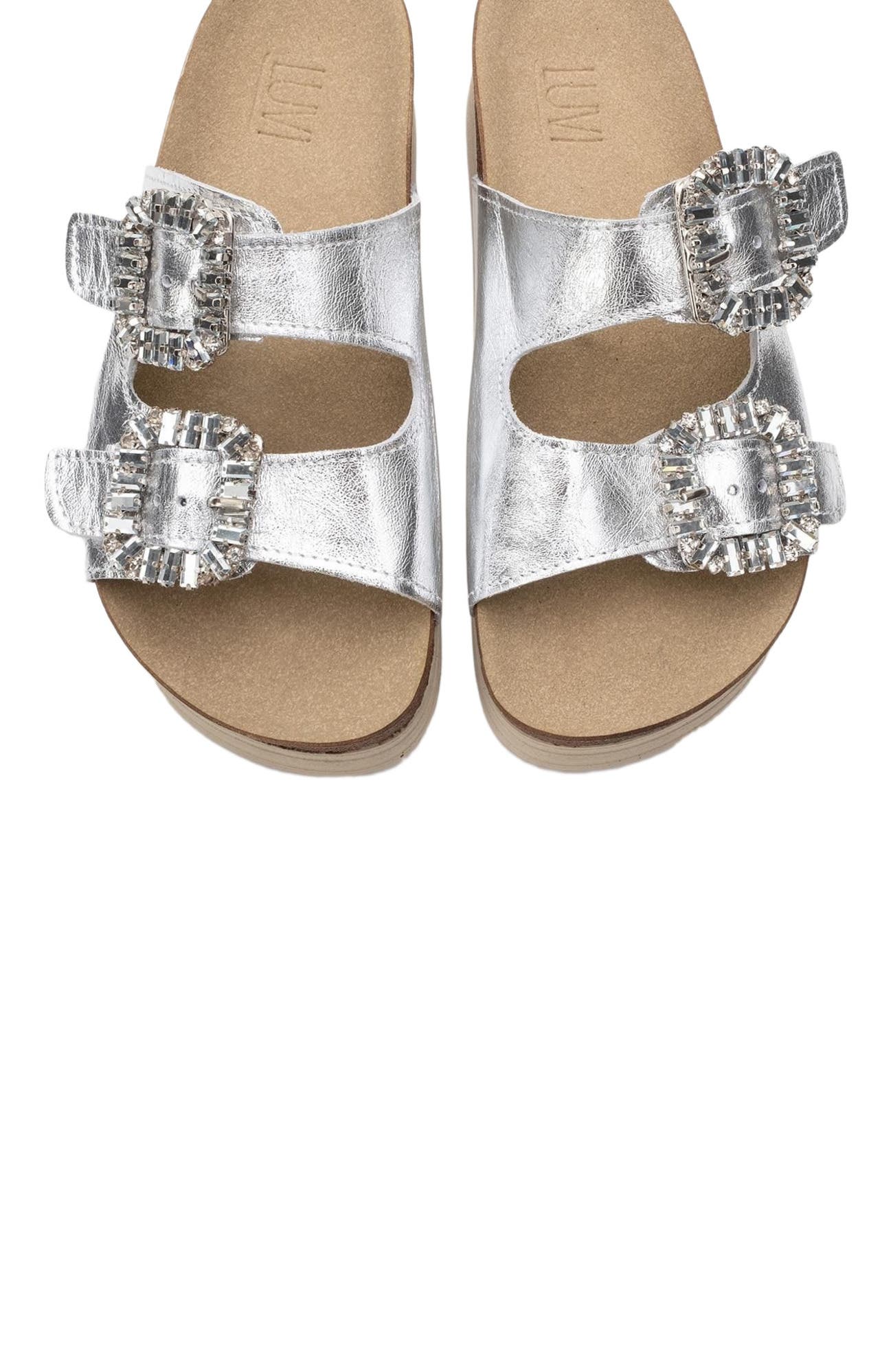 Forever & Always Shoes Polacca Leather Slide Sandal, Alternate, color, Silver Leather