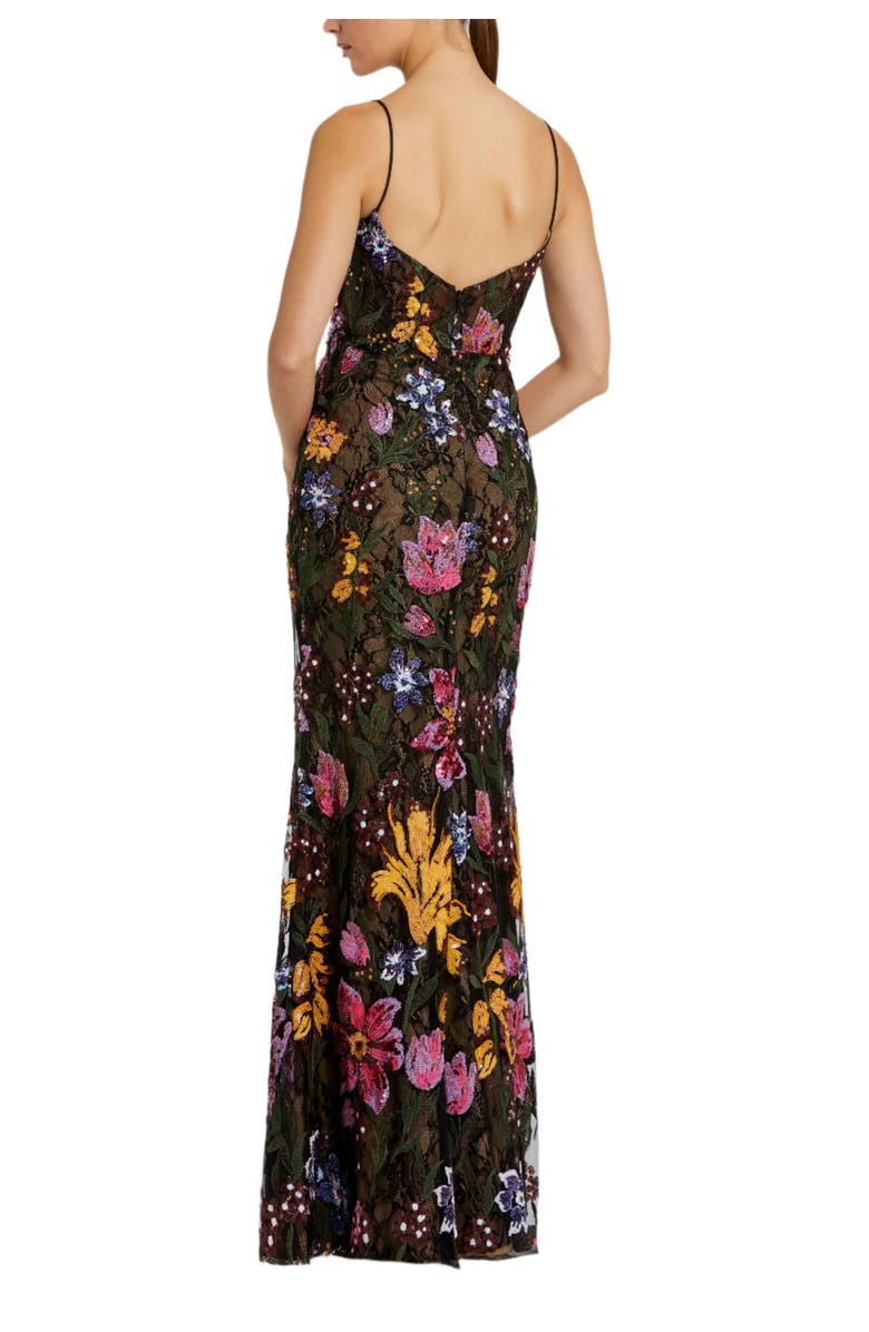 Mac Duggal Spaghetti Strap Floral Embroidered Gown, Alternate, color, Black Multi