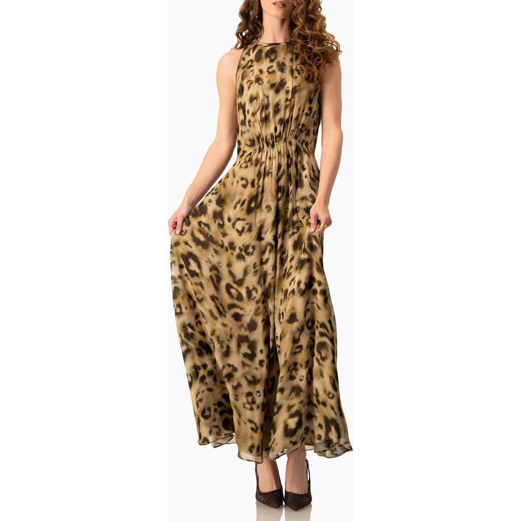 IVONNE Abstract Animal Print Chiffon, Sleeveless Cinched-Waist A-Line Maxi Dress in Olive Green at Nordstrom, Size 14