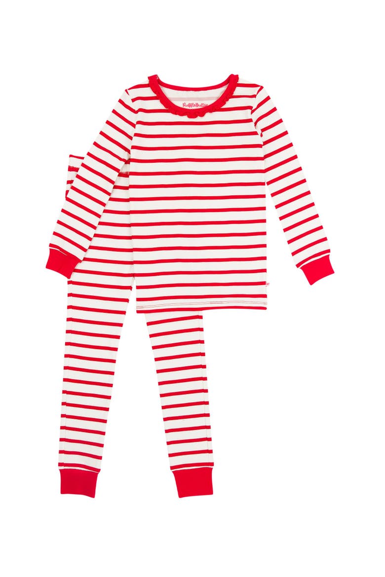 Modal Blend Toddler Girls Ruffle Long Sleeve Pajama Set, Alternate, color, Red & White Stripe