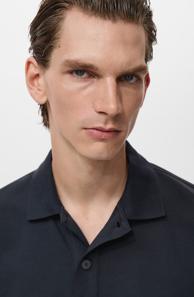 MANGO Relaxed Fit Cotton Blend Polo, Alternate, color, Navy