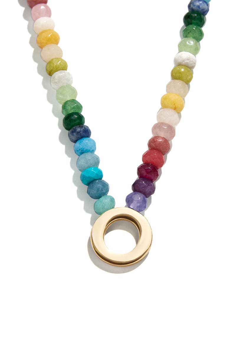 Rainbow Beaded Initial Pendant Necklace, Main, color, RAINBOW MULTI - O