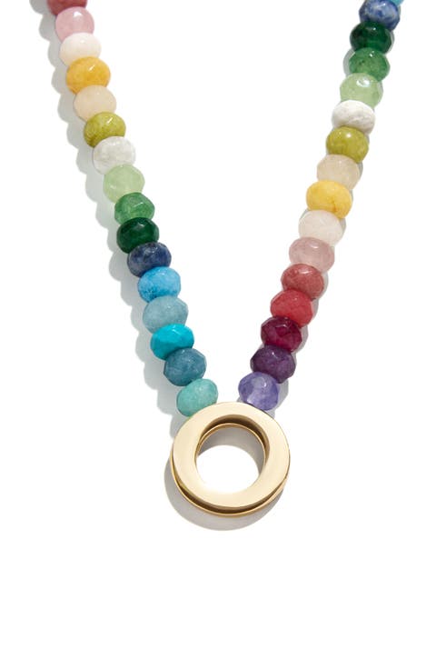 Rainbow Beaded Initial Pendant Necklace