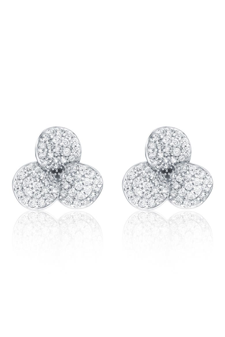Pavé Cubic Zirconia Mini Flower Stud Earrings, Main, color, WHITE