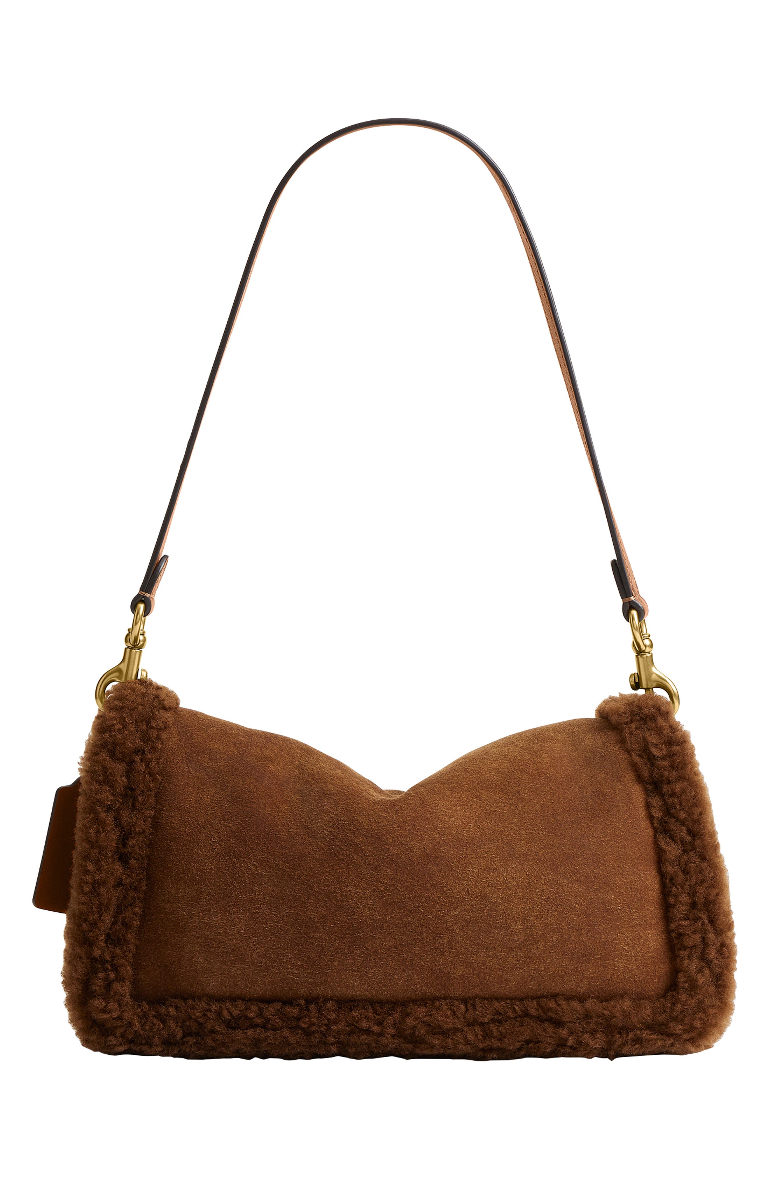 Tabby 26 Genuine Shearling Shoulder Bag, Alternate, color, B4/ ALMOND