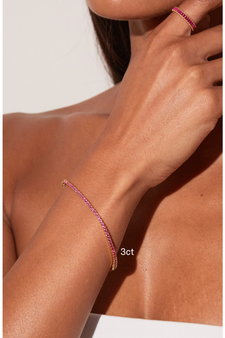 Lab Grown 3ct Red Ruby Tennis Bracelet, Alternate, color, Yellow Gold Vermeil