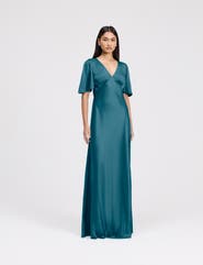 Ghost London Arabella Angel Sleeve Satin Maxi Dress