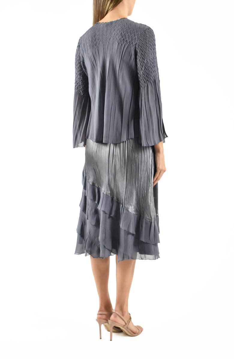 Komarov Tiered Charmeuse & Chiffon Cocktail Dress with Jacket, Alternate, color, True Steel