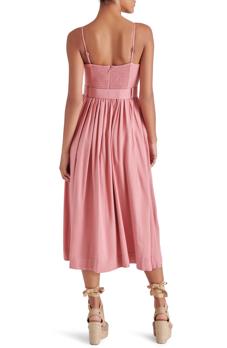 Steve Madden Napoli Belted Linen Blend Midi Dress, Alternate, color, Dusty Rose