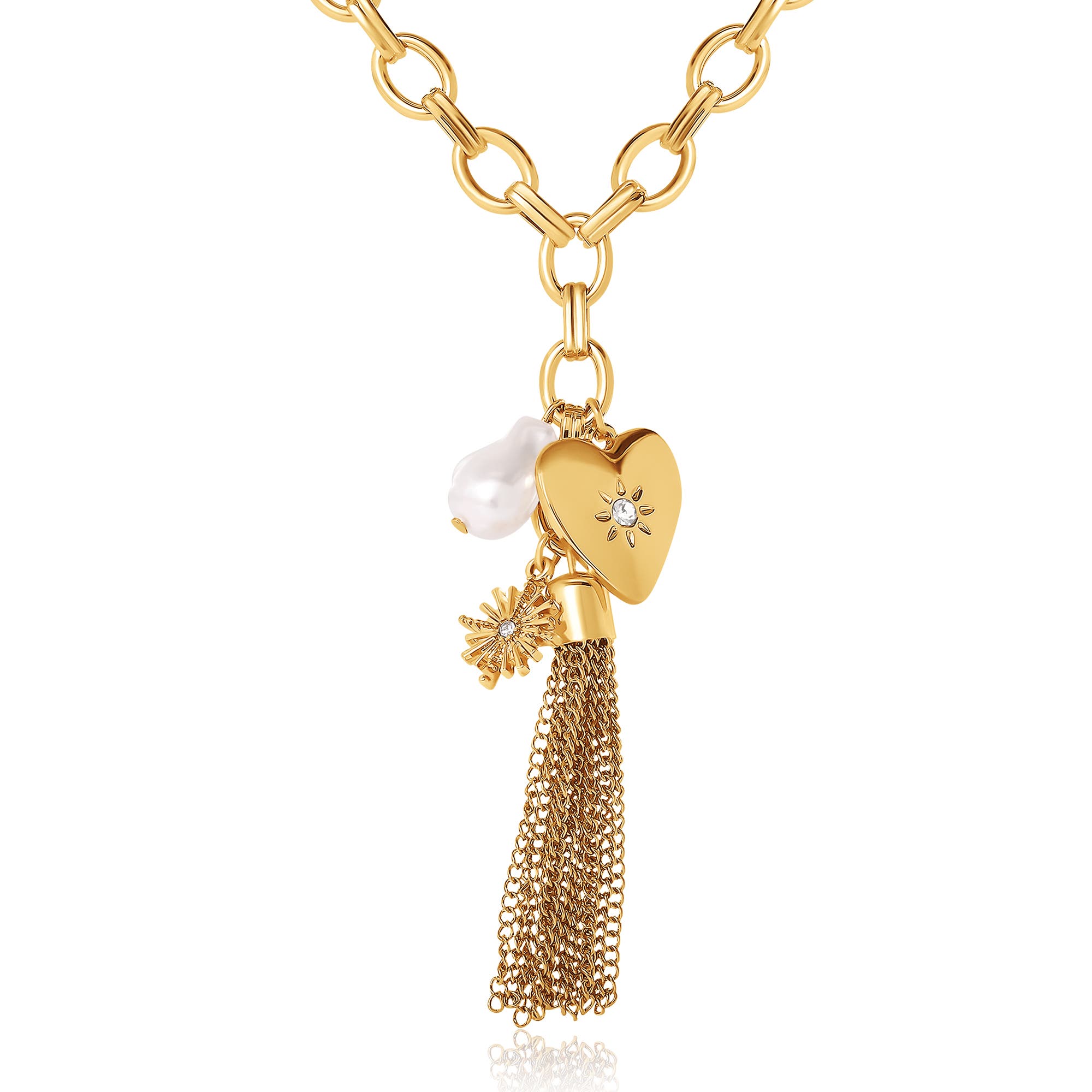 bcbg Heart Charm Chunky Chain Necklace in Gold 