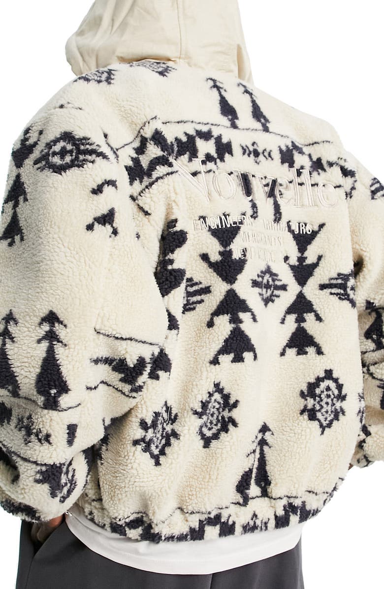 ASOS DESIGN Oversize Faux Shearling Hooded Bomber Jacket, Alternate, color, 