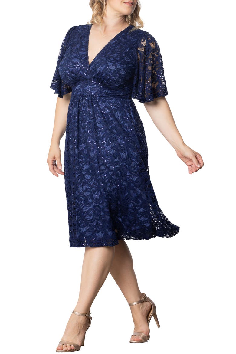 Starry Sequin Lace Fit & Flare Cocktail Dress, Alternate, color, NOCTURNAL NAVY