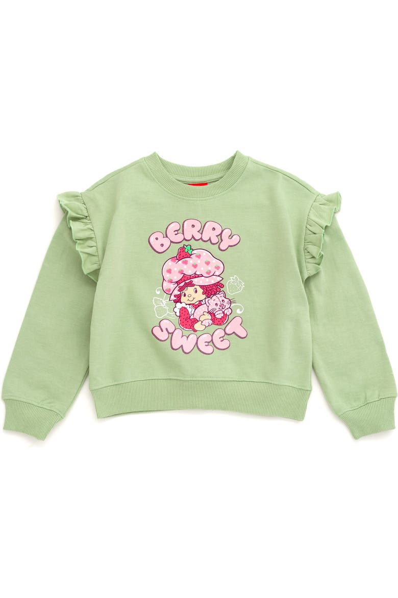Fleece Sweatshirt and Flare Pants Set, Alternate, color, Strawberry Pale Green