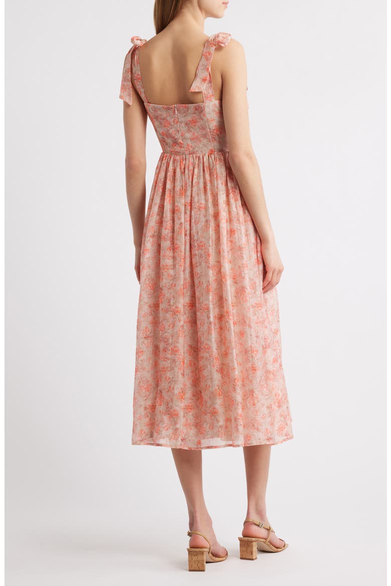 Leighton Tie Shoulder Organza Fit & Flare Dress, Alternate, color, CORAL MULTI