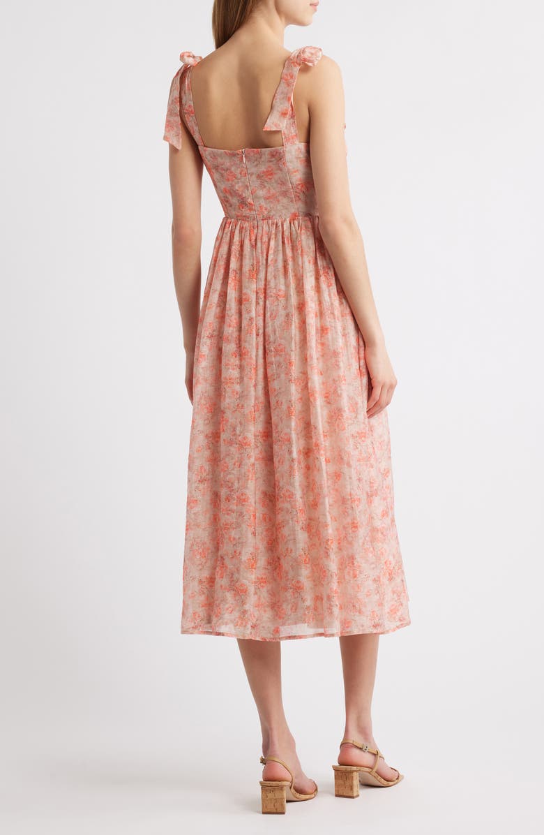 Lulus Leighton Tie Shoulder Organza Fit & Flare Dress, Alternate, color, Coral Multi