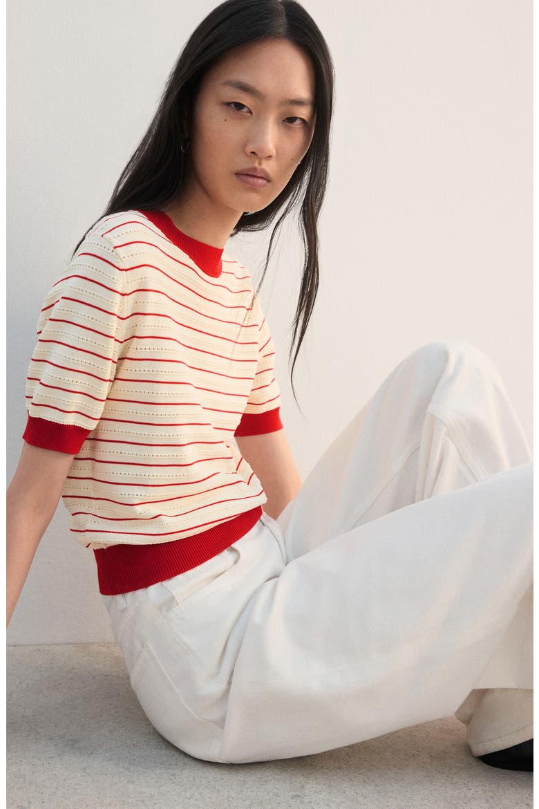 Stripe Short Sleeve Sweater, Alternate, color, RED