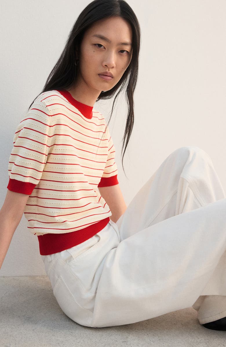 MANGO Stripe Short Sleeve Sweater, Alternate, color, 