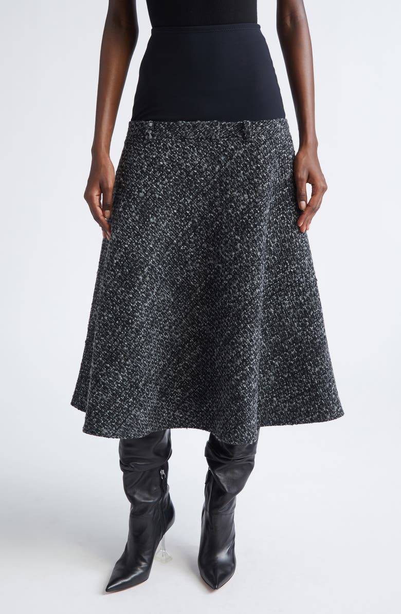 DIESEL<sup>®</sup> O-Grace Bouclé Tweed & Jersey Midi Skirt, Main, color, Deep Black