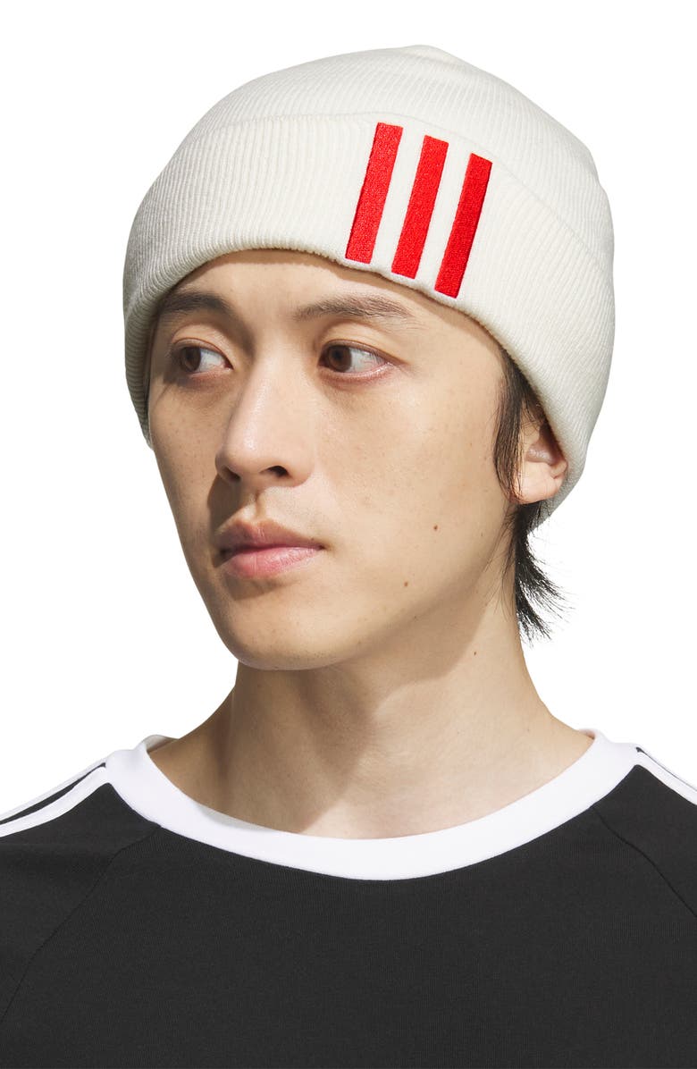adidas Originals Off Set 3-Stripe Beanie, Alternate, color, White/ Better Scarlet