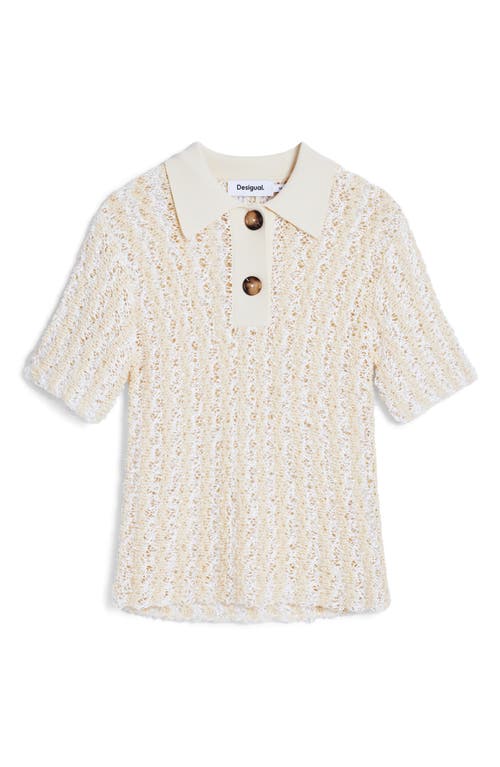 Desigual Stripe Open Stitch Cover-up Polo In White