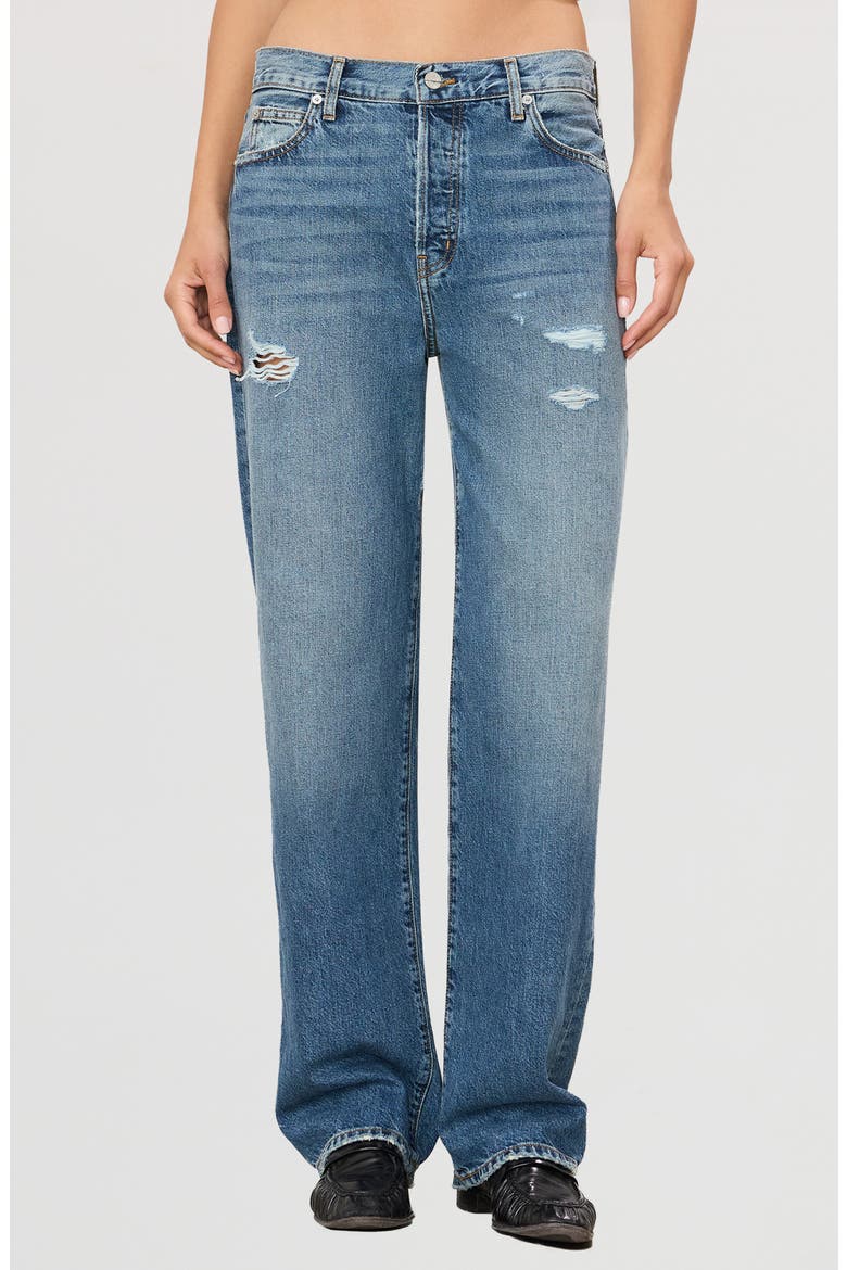 Saint High Waist Ripped Boyfriend Jeans, Main, color, MEDIUM INDIGO