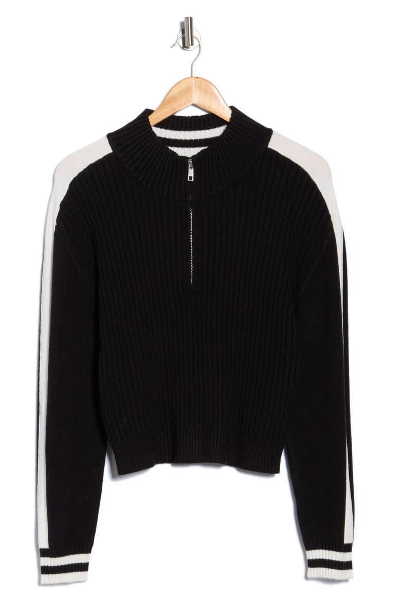 Stripe Detail Quarter Zip Pullover, Alternate, color, BLACK COMBO