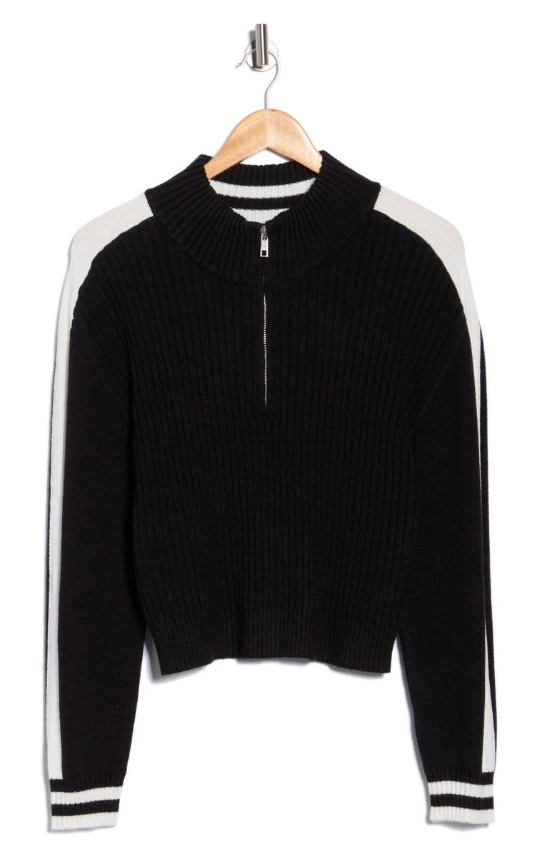 Madden Girl Stripe Detail Quarter Zip Pullover, Alternate, color,