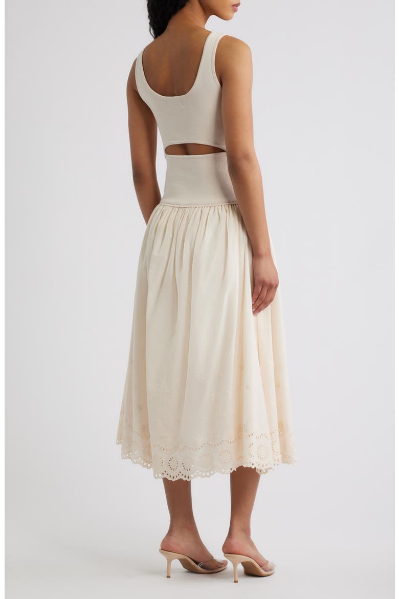 Sleeveless Mixed Media Midi Dress, Alternate, color, LIGHT TAUPE