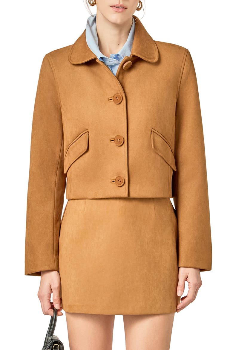 Faux Suede Jacket, Main, color, CAMEL