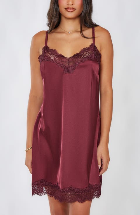 Lace-Trimmed Satin Chemise Loungewear Slip