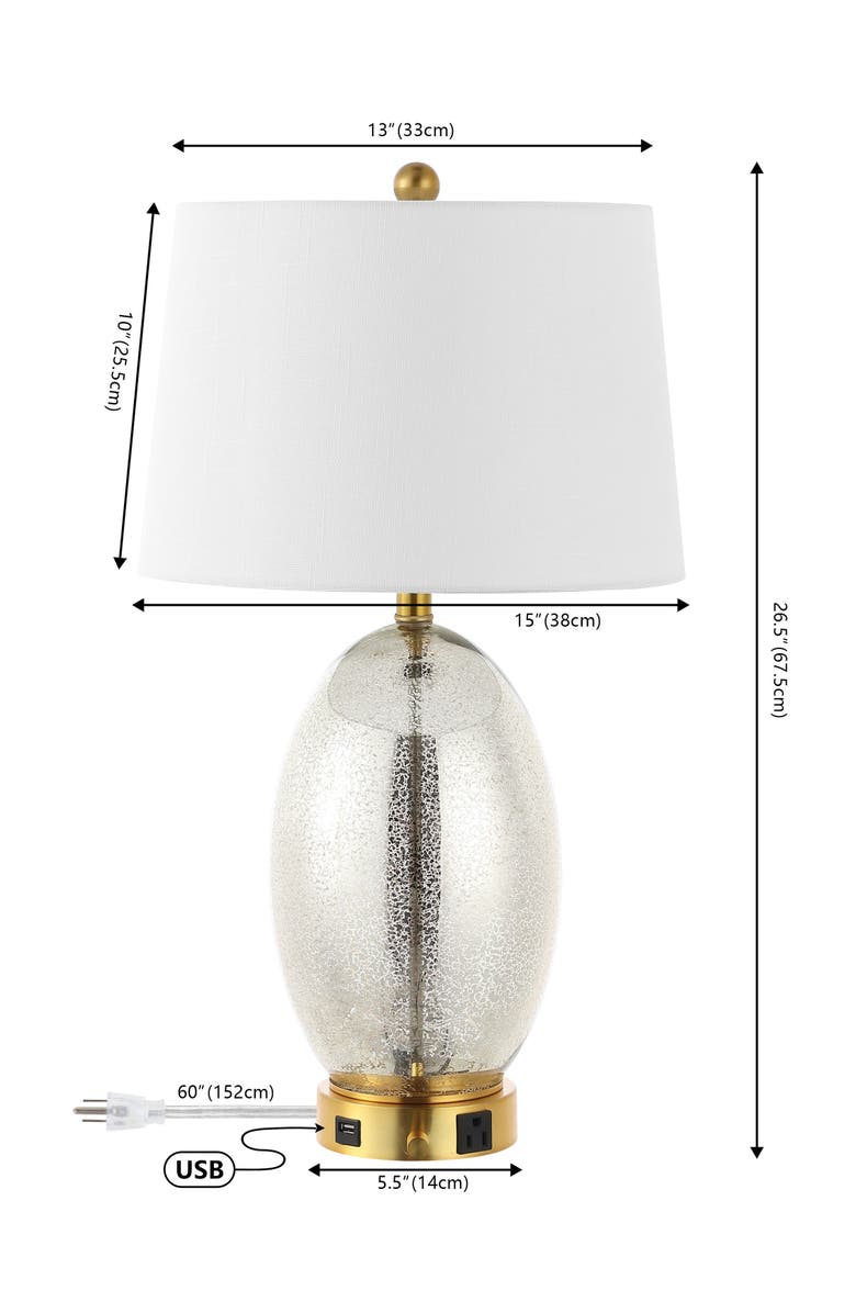 JONATHAN Y Reese 26.5" 1-Outlet Contemporary Style Iron/Glass LED Table Lamp with USB Charging Port, Alternate, color, Silver/Brass Gold