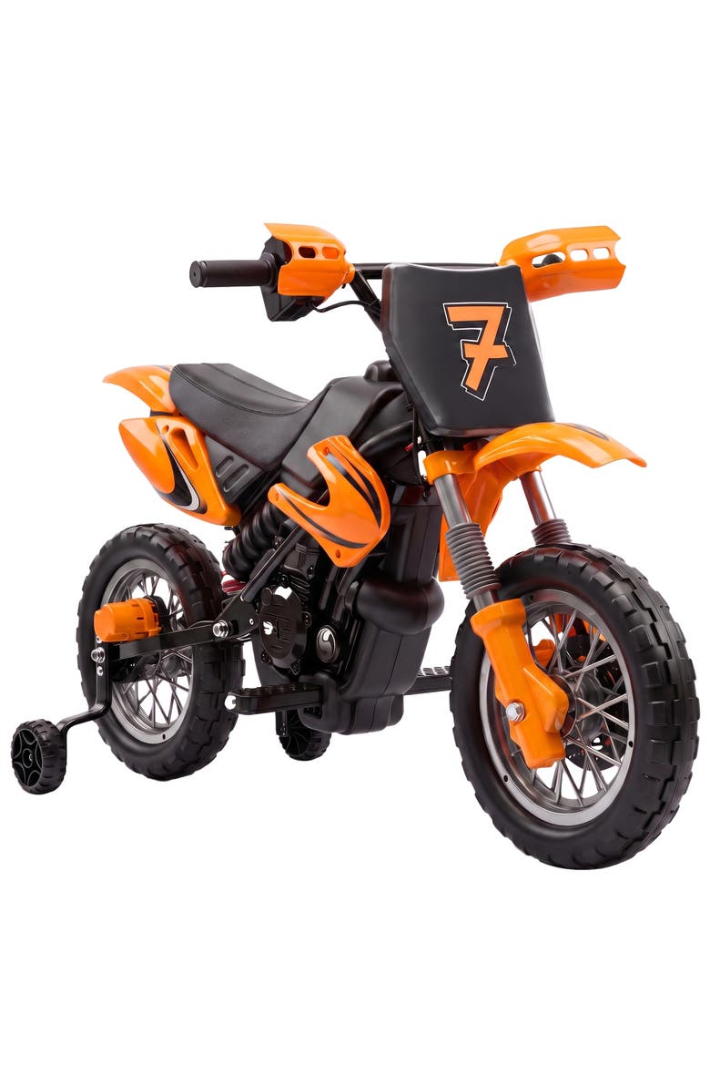 12V Kids Motorcycle, 2 x 35W Electric Dirt Bike with Training Wheels, Battery Powered Ride on Motorbike, Main, color, Orange