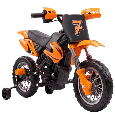 12V Kids Motorcycle, 2 x 35W Electric Dirt Bike with Training Wheels, Battery Powered Ride on Motorbike