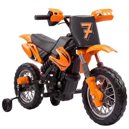 Qaba 12V Kids Motorcycle, 2 x 35W Electric Dirt Bike with Training Wheels, Battery Powered Ride on Motorbike in Orange at Nordstrom