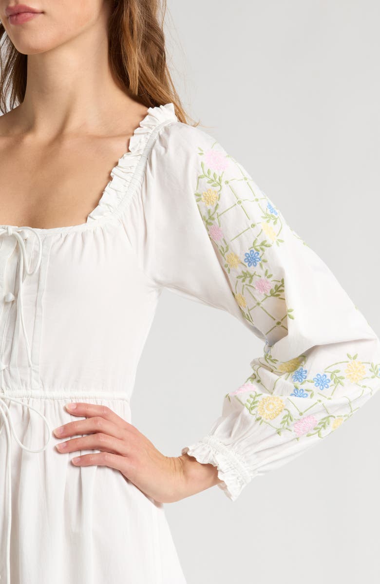 Damson Madder Junia Embroidered Long Sleeve Organic Cotton Midi Dress, Alternate, color, White