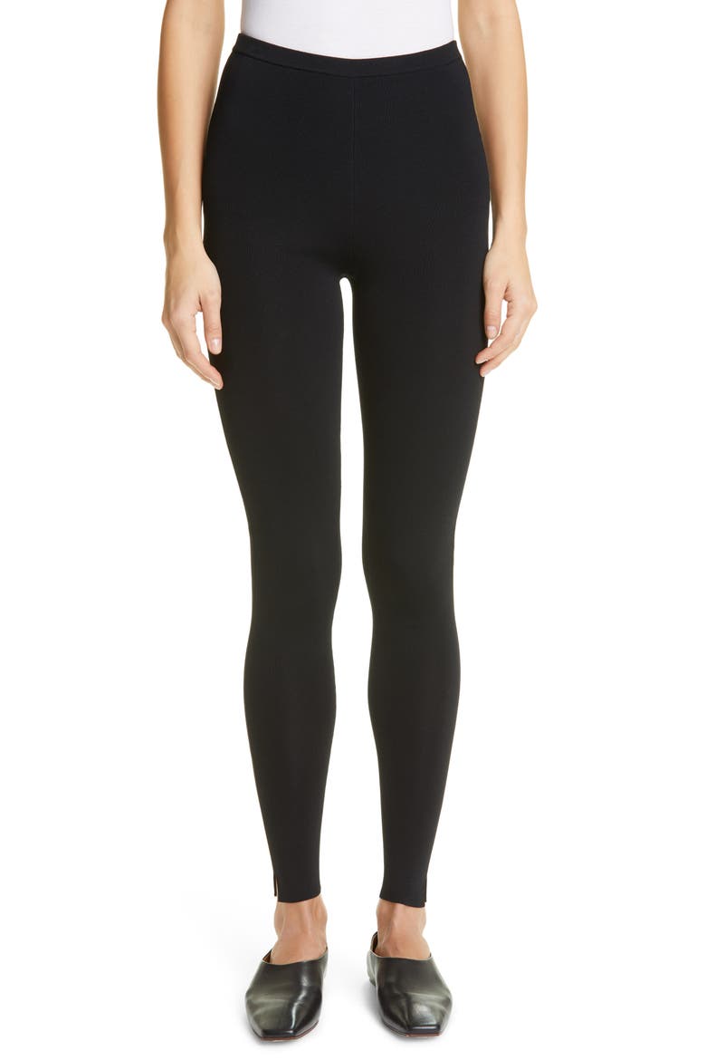 Totême Compact Knit Ankle Leggings, Main, color, BLACK