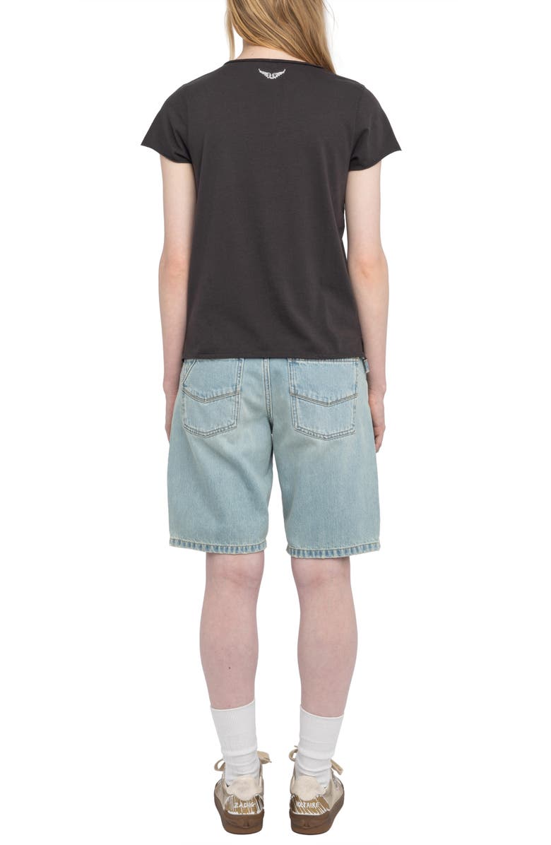 Zadig & Voltaire Tuni Wings Strass Embellished Keyhole Cotton Graphic T-Shirt, Alternate, color, Dark Chocolate