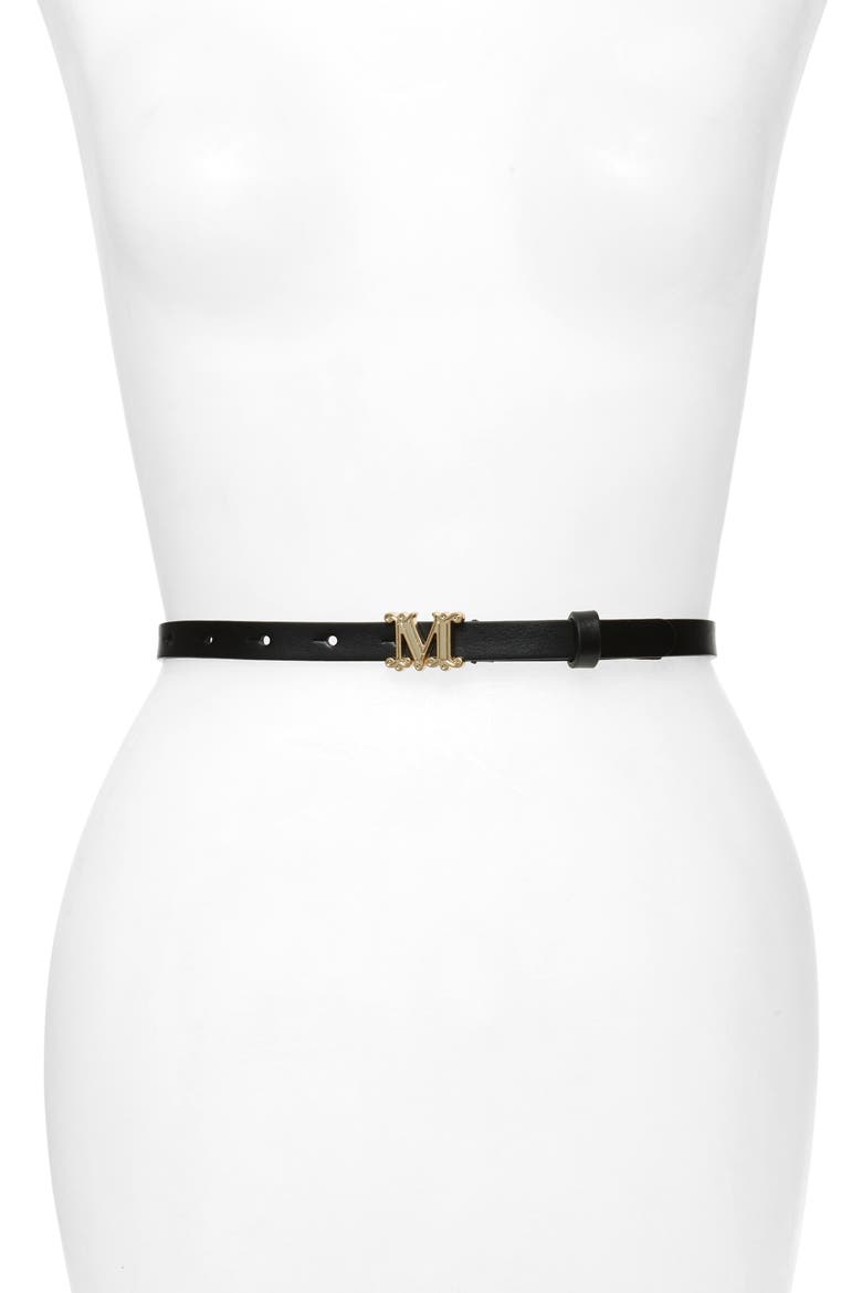 Verres Monogram Leather Belt, Main, color, BLACK