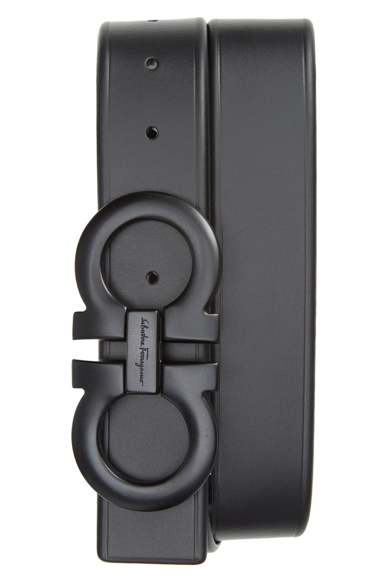 Salvatore Ferragamo Double Gancio Leather Belt, Main, color, BLACK