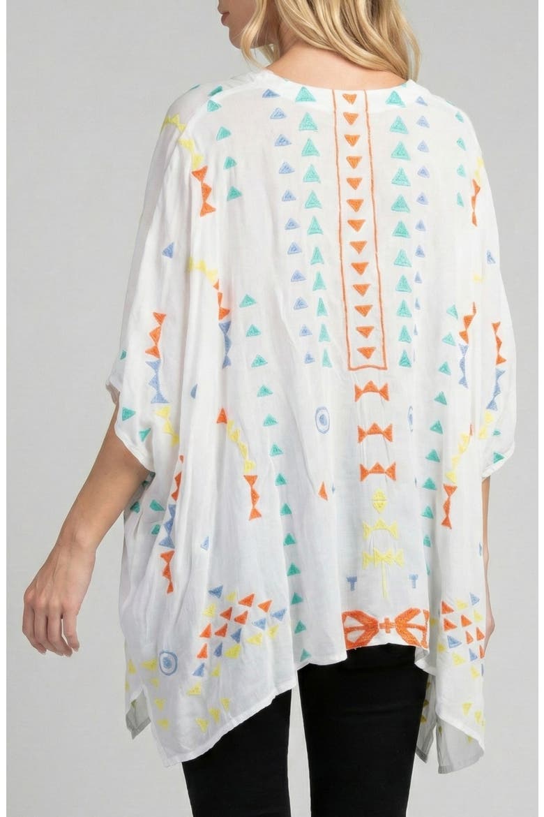 Embroidered V-Neck Tunic Top, Alternate, color, WHITE
