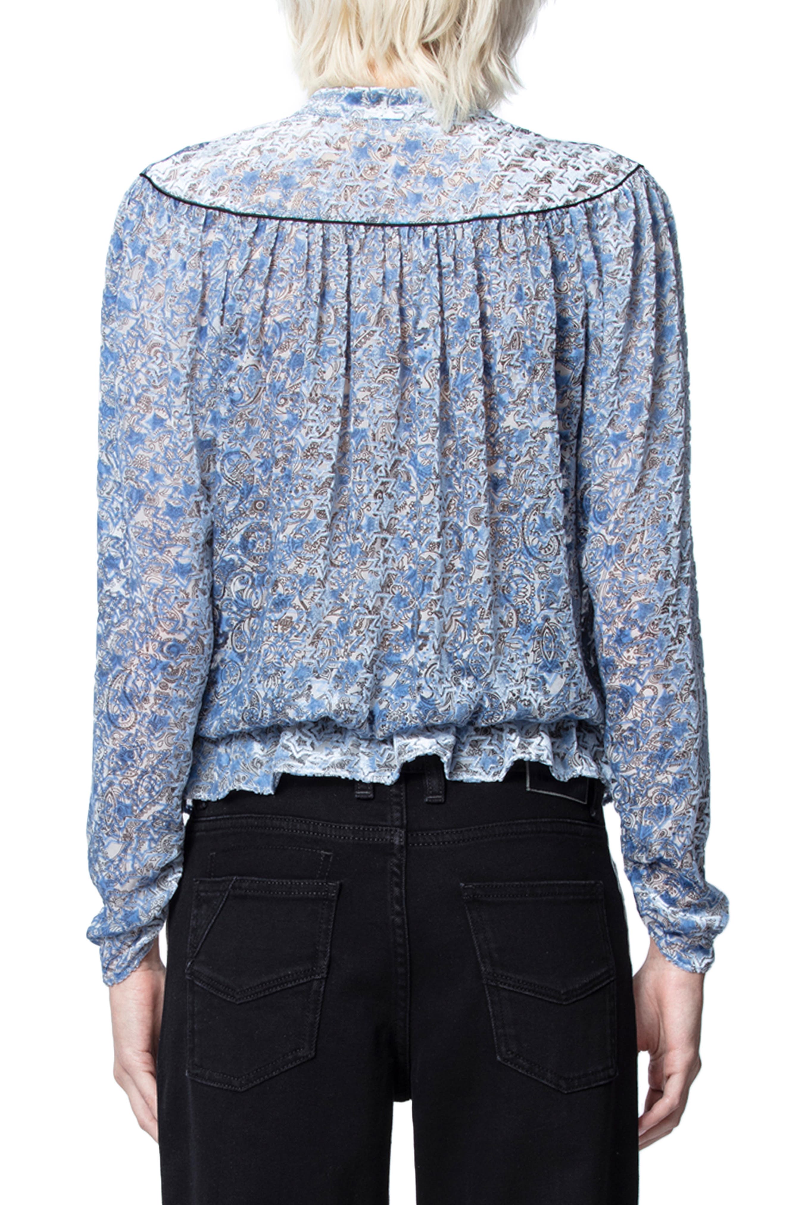 Zadig & Voltaire Tori Paisley Burnout Velvet Long Sleeve Blouse (Women ...