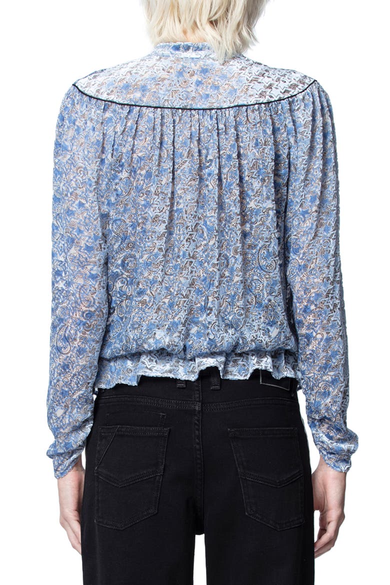Tori Paisley Burnout Velvet Long Sleeve Blouse, Alternate, color, BLEUET