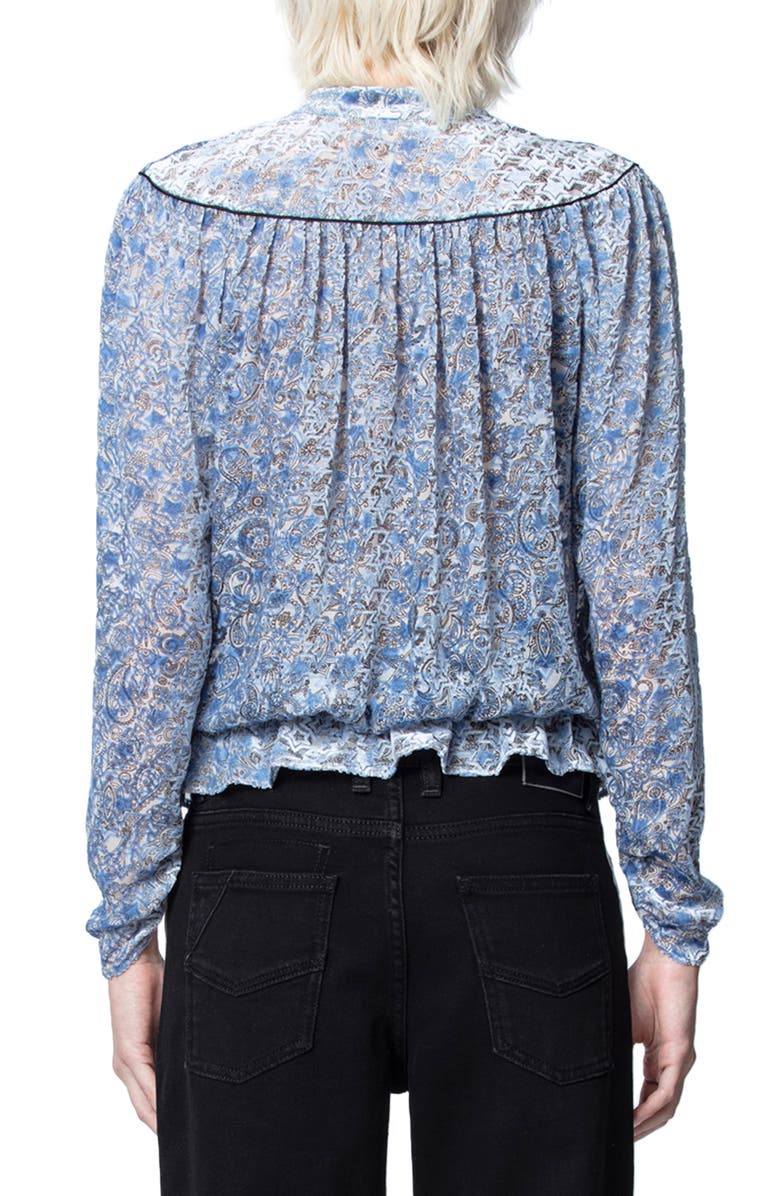 Zadig & Voltaire Tori Paisley Burnout Velvet Long Sleeve Blouse, Alternate, color,